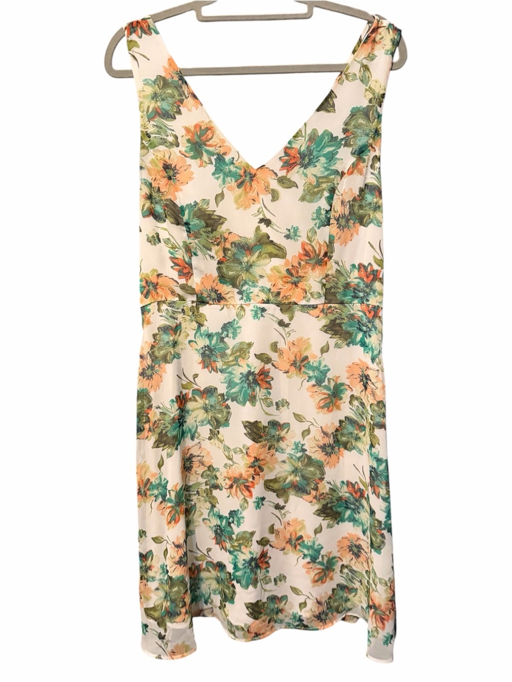FOREVER 21 Contemporary Floral Mini Dress Ivory Orange Green Size M Strappy